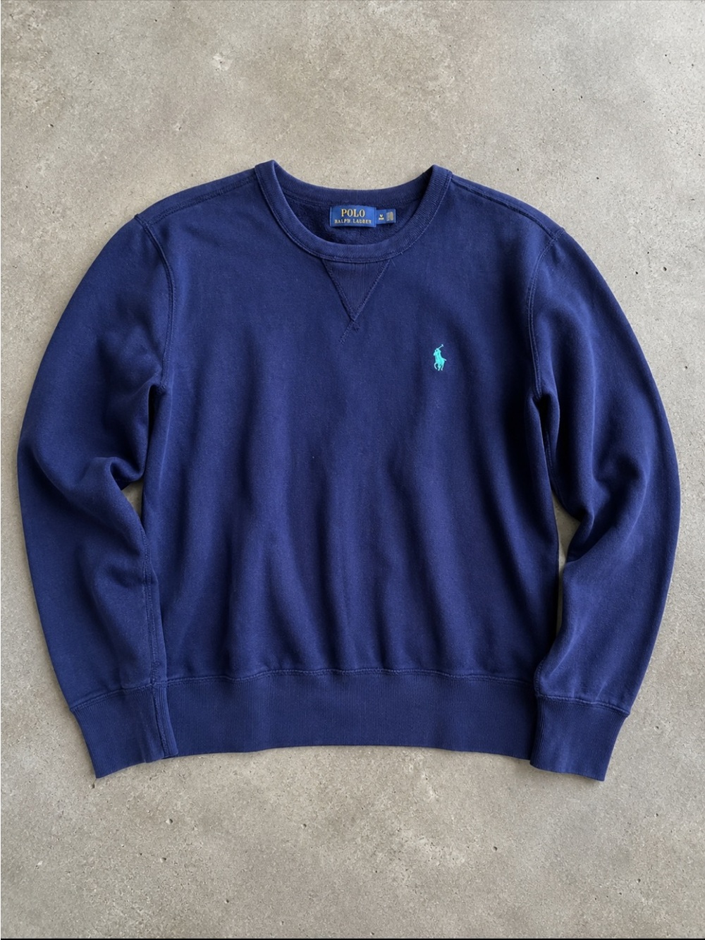 Polo Ralph Lauren Navy Blue Crewneck Sweatshirt Teal Pony Logo Medium